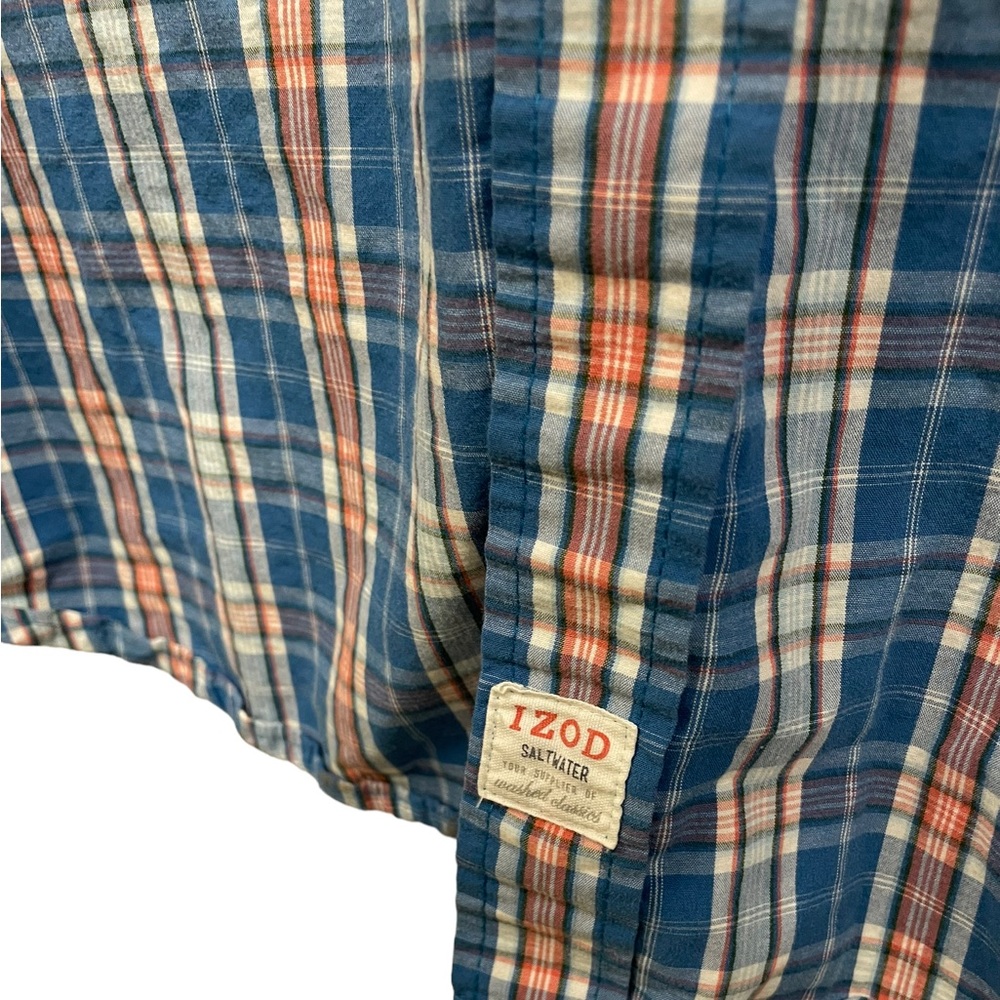 IZOD XXL Blue Plaid Short Sleeve Button Down Shirt - Picture 6 of 7